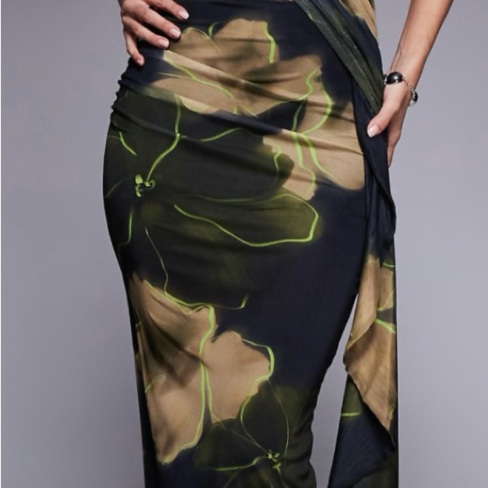 Floral Dress with Green and Brown Design